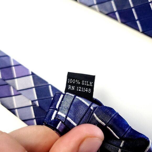 Calvin Klein Purple Check Plaid Silk Tie - Picture 4 of 6